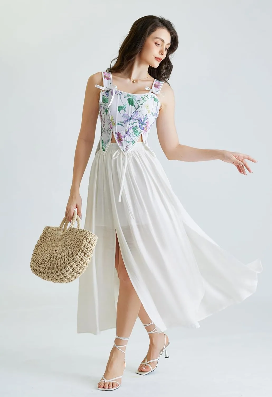 Scarlet Darkness Maxi Skirts for Women Renaissance Slit Flowy Skirt with Pockets