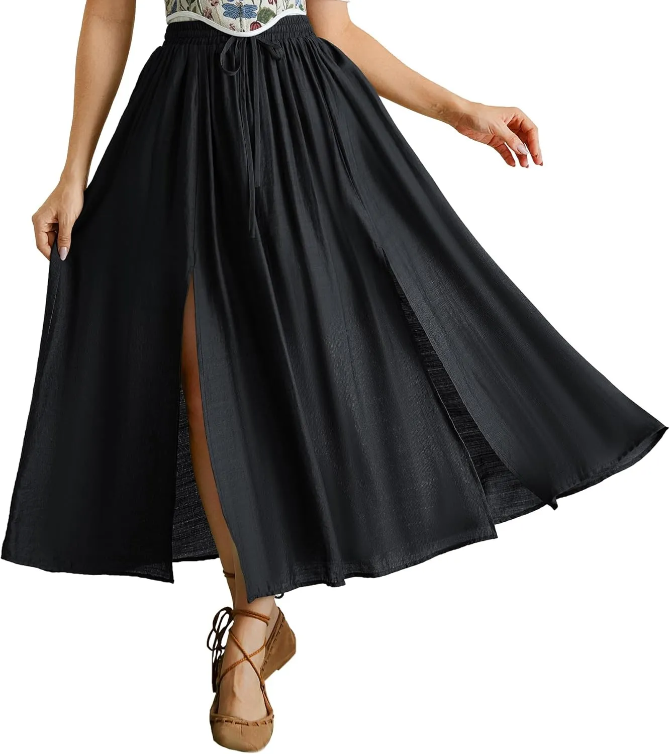 Scarlet Darkness Maxi Skirts for Women Renaissance Slit Flowy Skirt with Pockets
