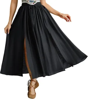 Scarlet Darkness Maxi Skirts for Women Renaissance Slit Flowy Skirt with Pockets