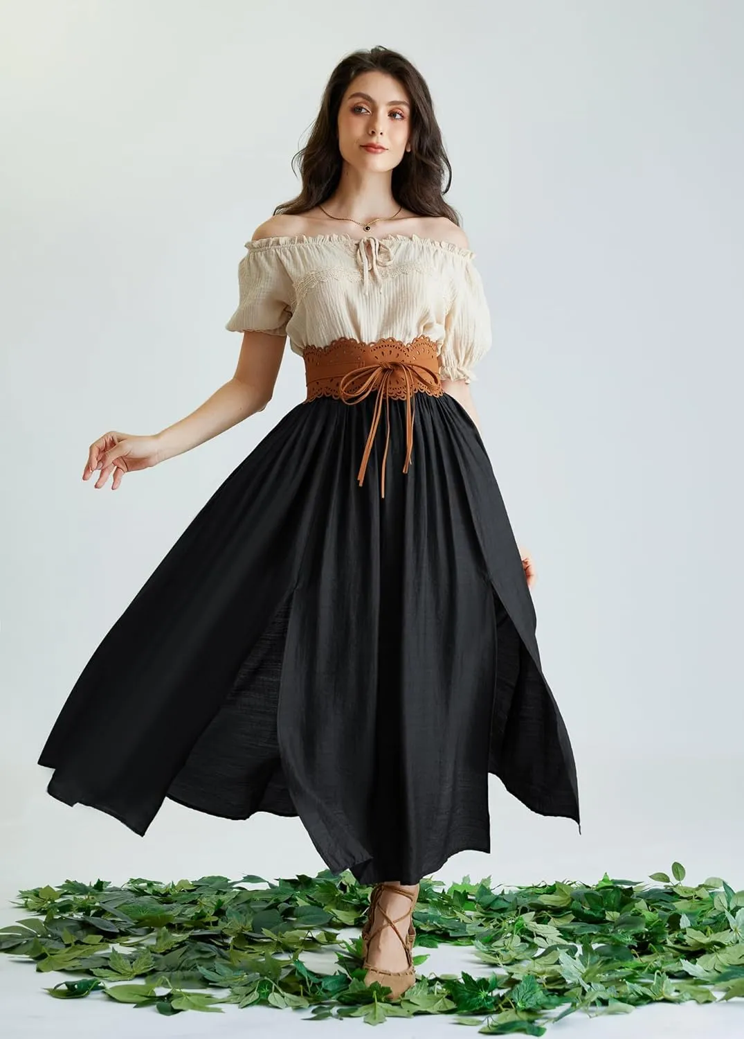 Scarlet Darkness Maxi Skirts for Women Renaissance Slit Flowy Skirt with Pockets