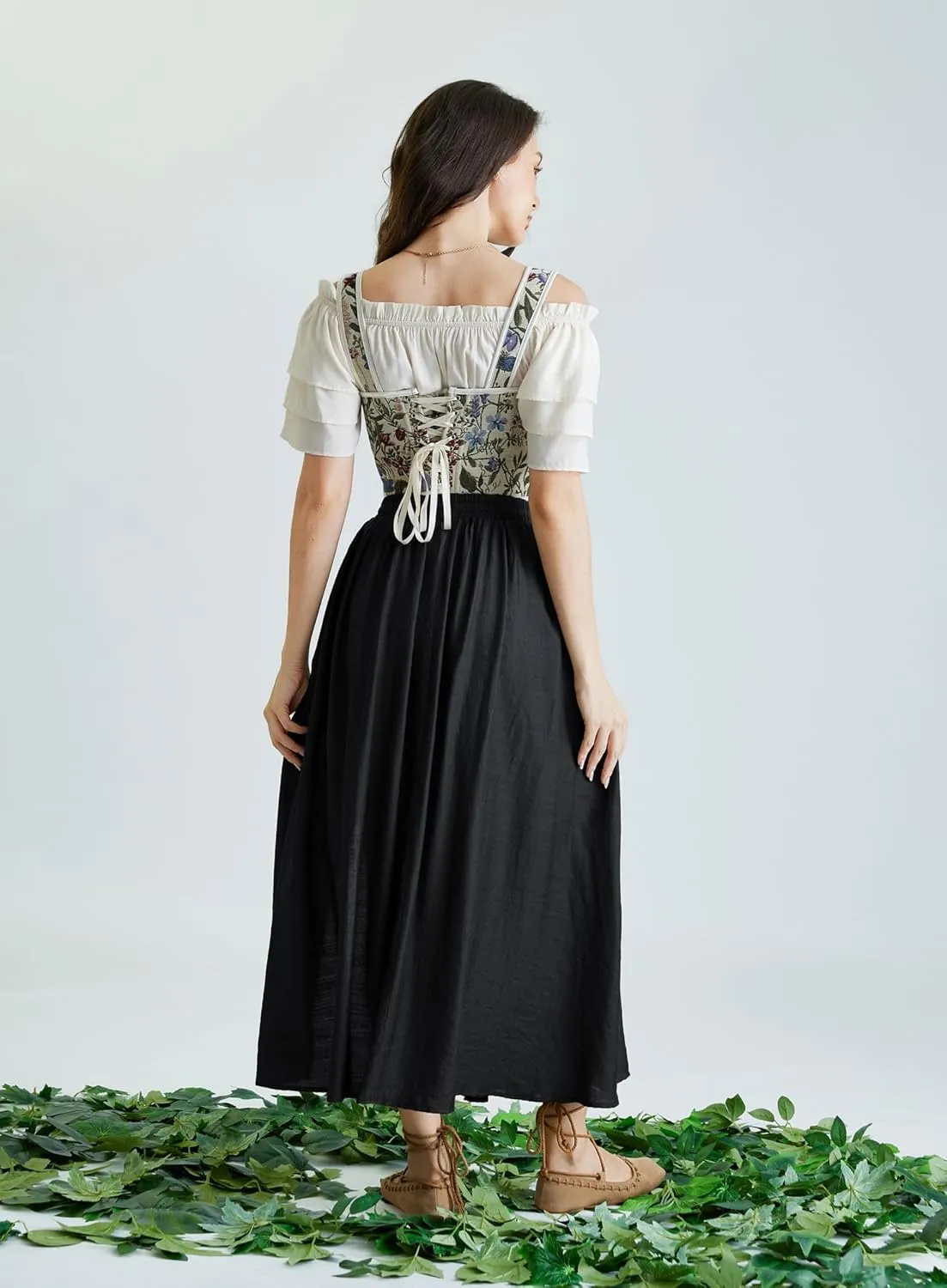 Scarlet Darkness Maxi Skirts for Women Renaissance Slit Flowy Skirt with Pockets