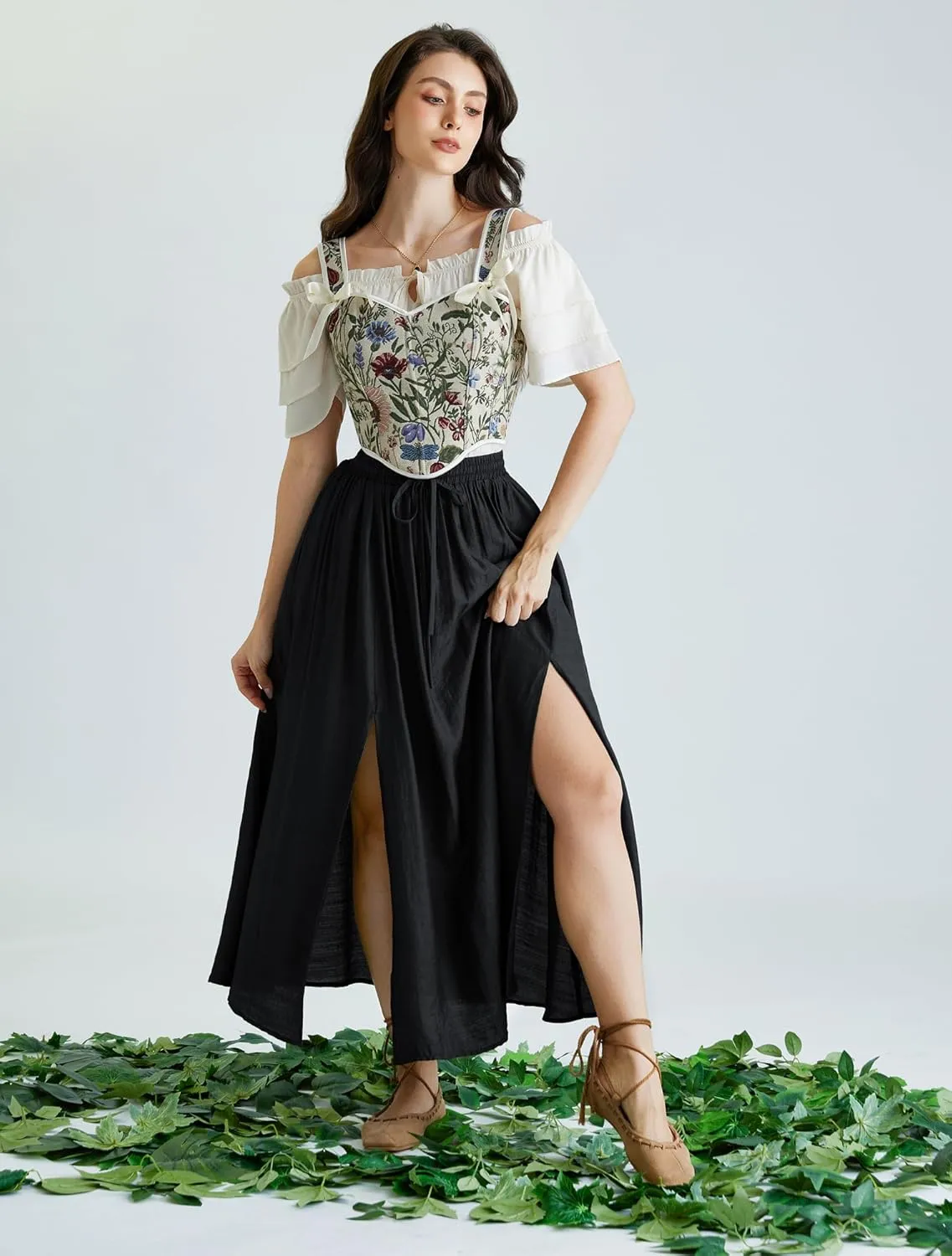 Scarlet Darkness Maxi Skirts for Women Renaissance Slit Flowy Skirt with Pockets