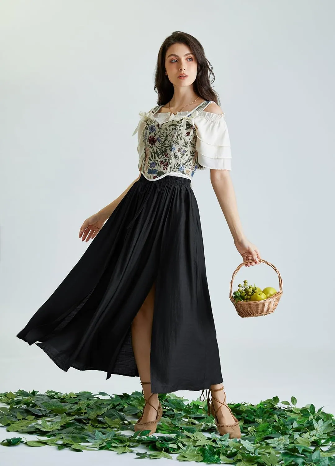 Scarlet Darkness Maxi Skirts for Women Renaissance Slit Flowy Skirt with Pockets