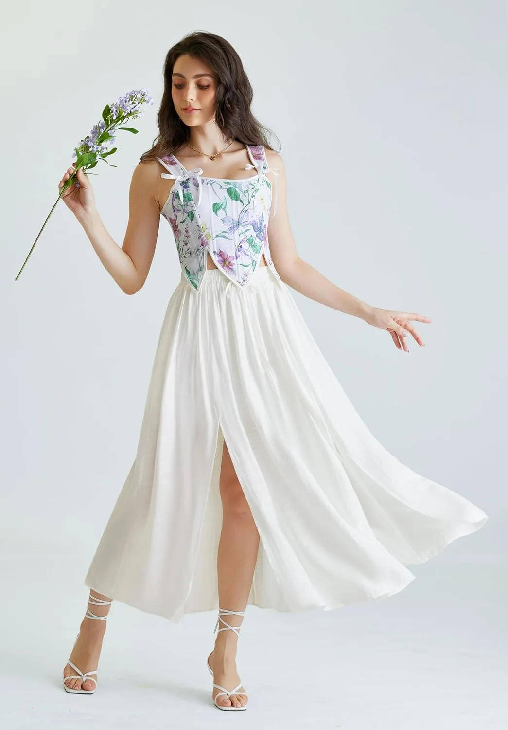 Scarlet Darkness Maxi Skirts for Women Renaissance Slit Flowy Skirt with Pockets