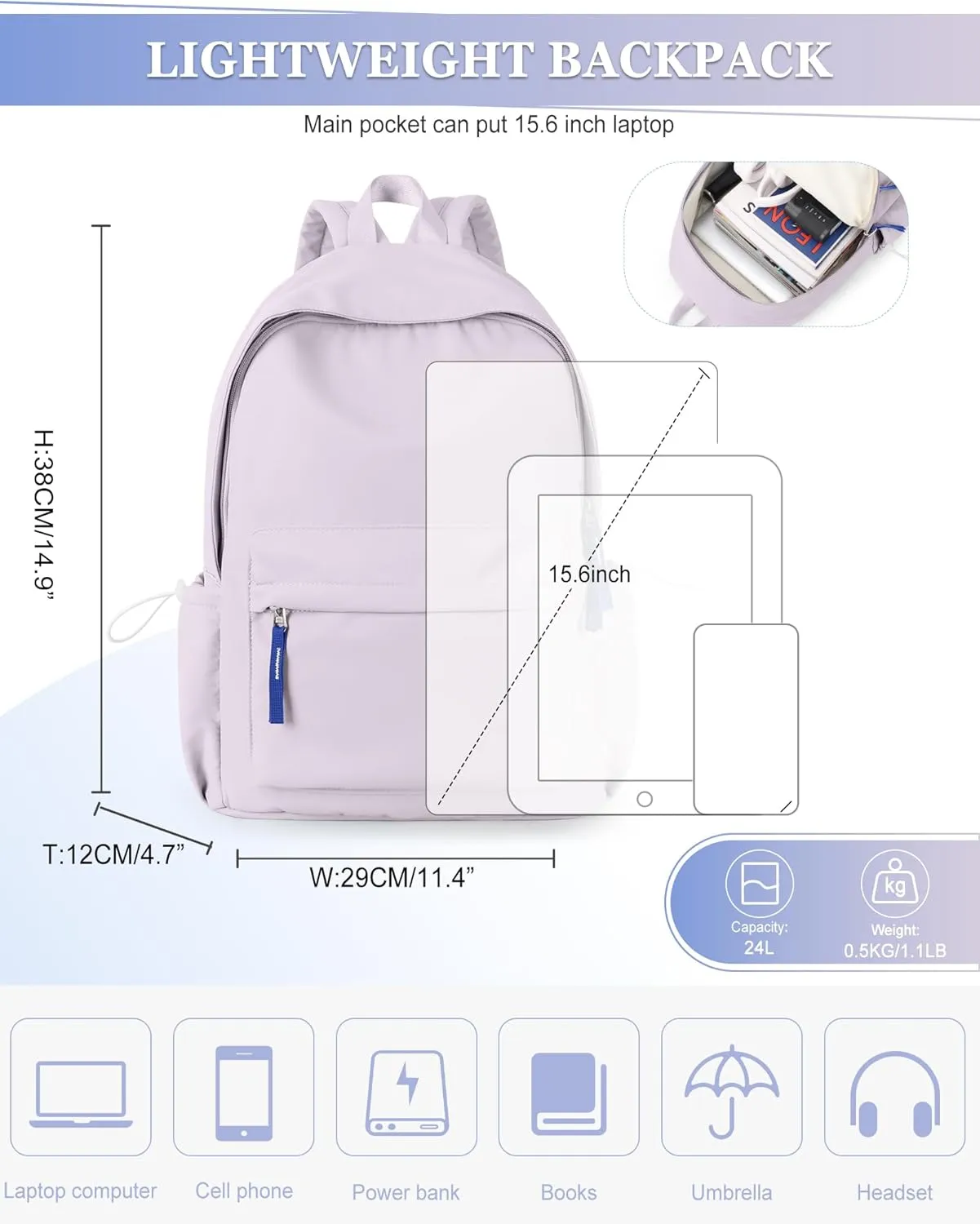 School Backpack for Teen Girls,Simple School Book Bag Waterproof High School Backpack for Boy Middle Student Bookbag College Backpack for Women Men Casual Daypack Travel Aesthetic Backpacks Purple