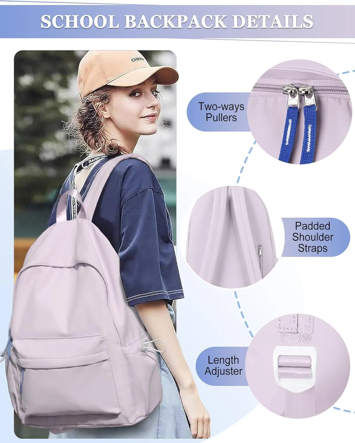 School Backpack for Teen Girls,Simple School Book Bag Waterproof High School Backpack for Boy Middle Student Bookbag College Backpack for Women Men Casual Daypack Travel Aesthetic Backpacks Purple