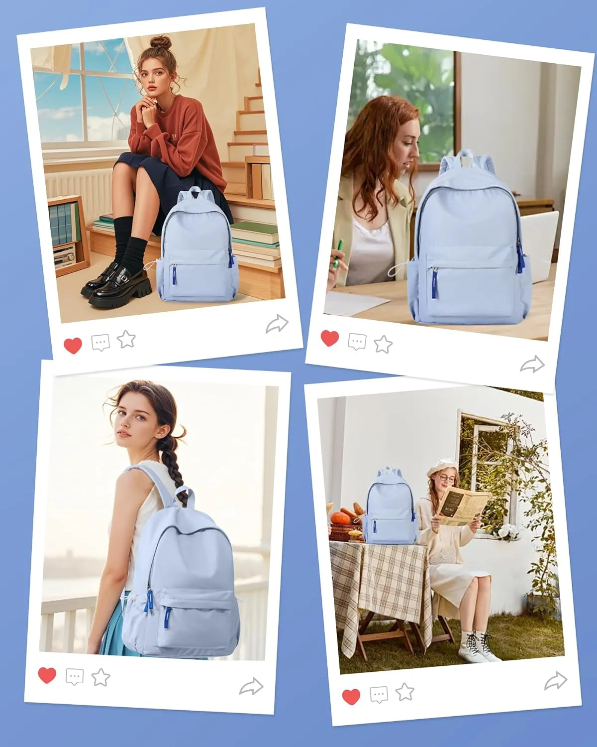 School Backpack for Teen Girls,Simple School Book Bag Waterproof High School Backpack for Boys Middle Student Bookbag College Backpack for Women Men Casual Daypack Travel Aesthetic Backpacks Blue