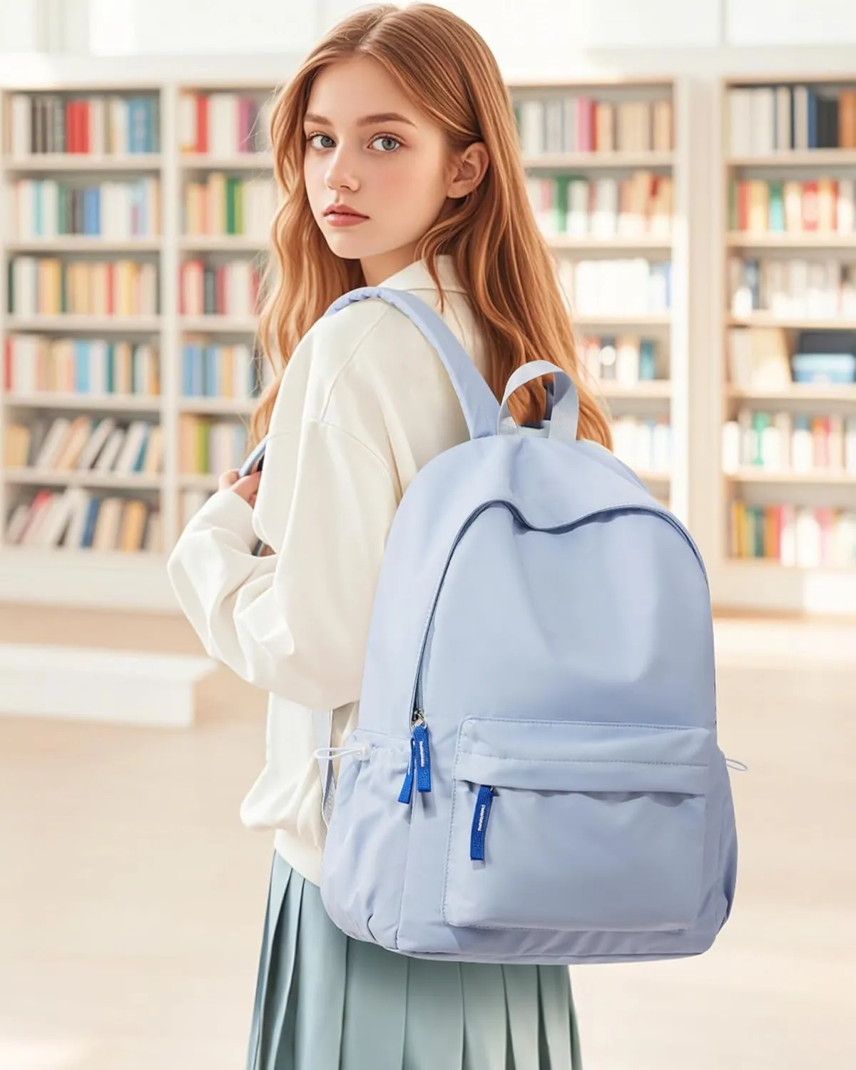 School Backpack for Teen Girls,Simple School Book Bag Waterproof High School Backpack for Boys Middle Student Bookbag College Backpack for Women Men Casual Daypack Travel Aesthetic Backpacks Blue