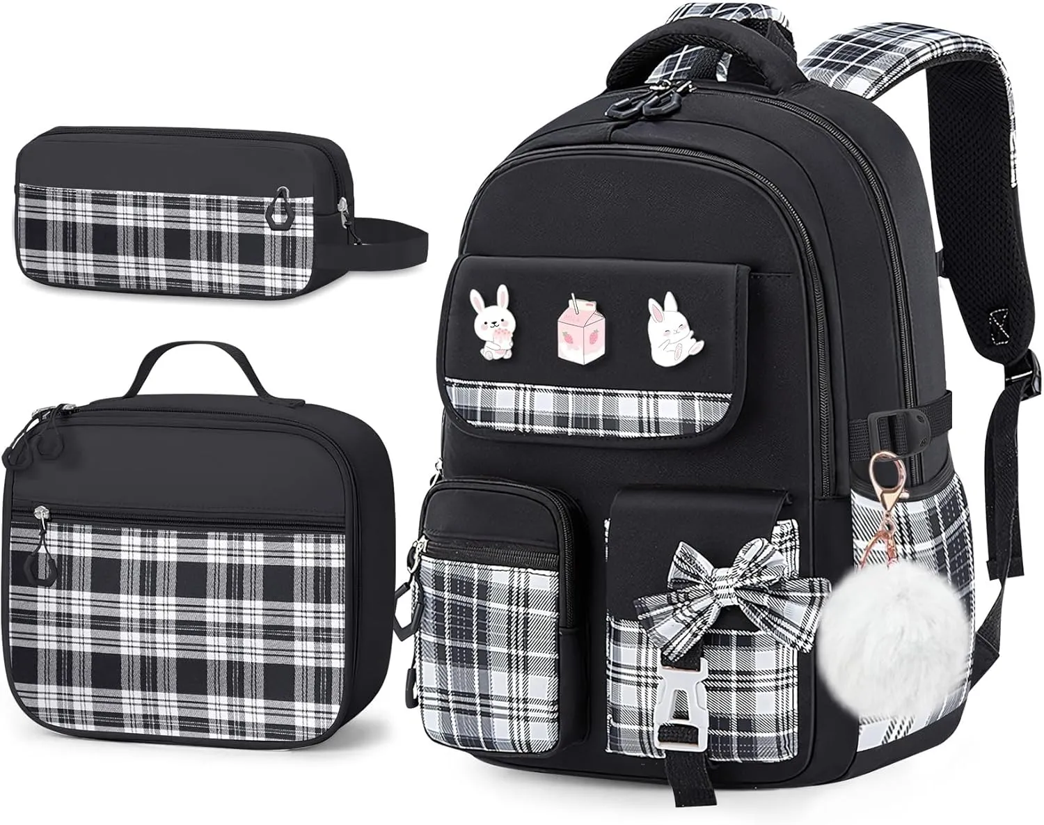 School Backpacks for Girl - 5PCS Cute Girls Backpack with Lunch Box Set for Kids Teens Elementary Middle School,18" Large Capacity Bookbag with Multiple Pockets,Perfect for Travel and School
