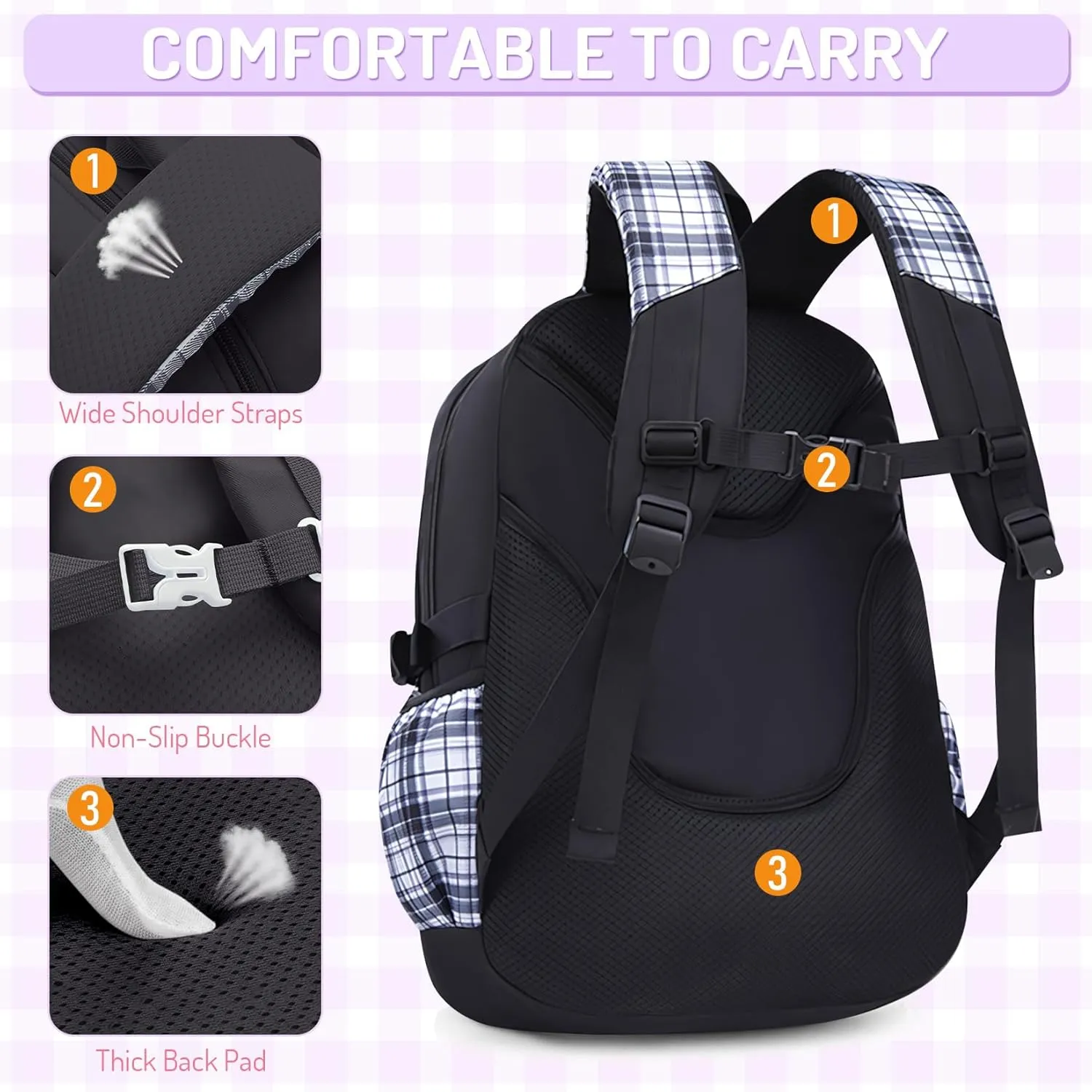 School Backpacks for Girl - 5PCS Cute Girls Backpack with Lunch Box Set for Kids Teens Elementary Middle School,18" Large Capacity Bookbag with Multiple Pockets,Perfect for Travel and School