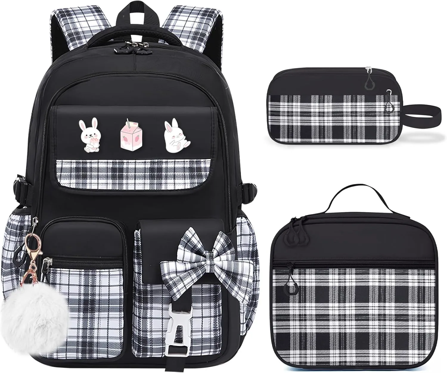School Backpacks for Girl - 5PCS Cute Girls Backpack with Lunch Box Set for Kids Teens Elementary Middle School,18" Large Capacity Bookbag with Multiple Pockets,Perfect for Travel and School