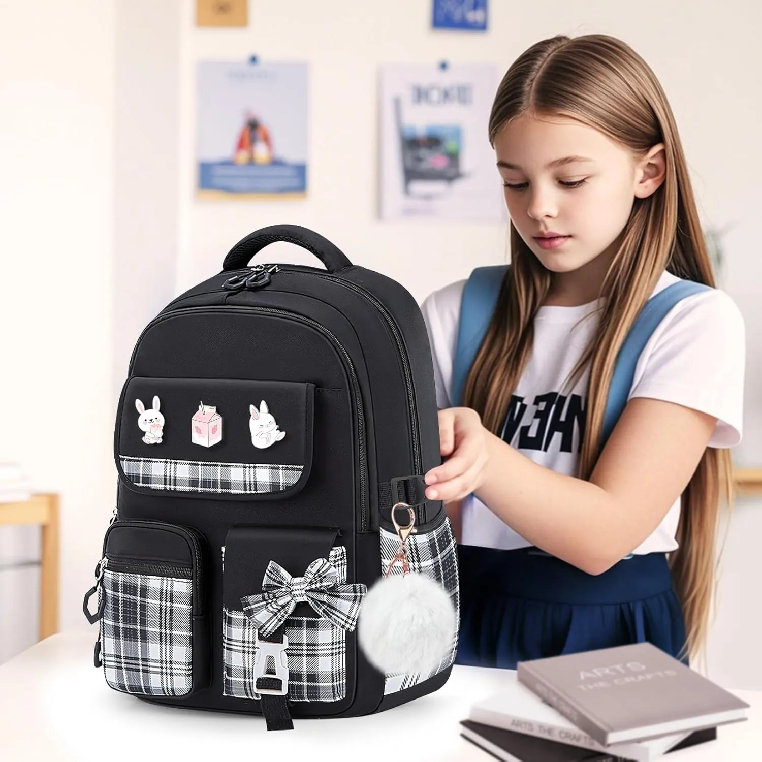 School Backpacks for Girl - 5PCS Cute Girls Backpack with Lunch Box Set for Kids Teens Elementary Middle School,18" Large Capacity Bookbag with Multiple Pockets,Perfect for Travel and School