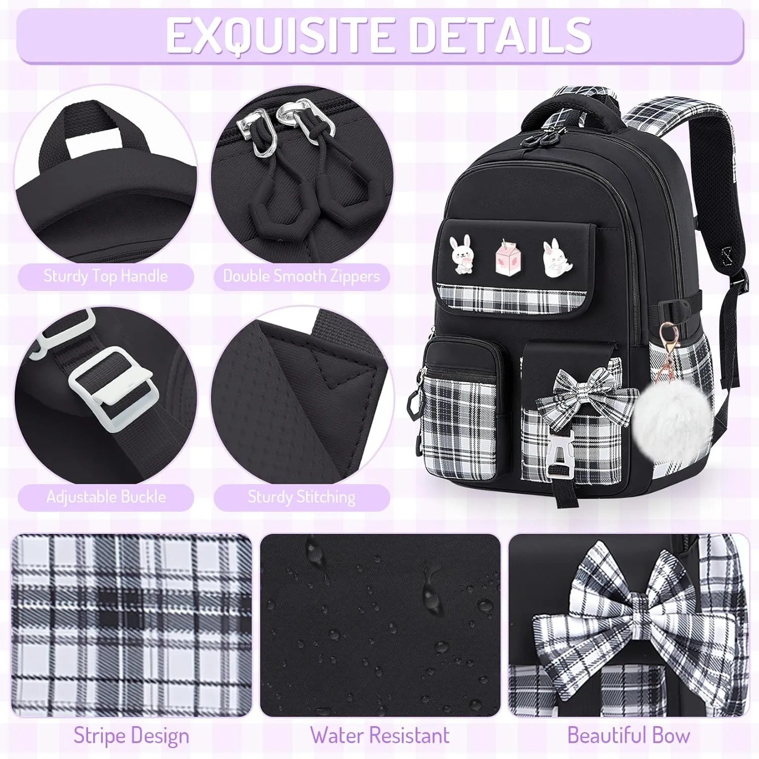 School Backpacks for Girl - 5PCS Cute Girls Backpack with Lunch Box Set for Kids Teens Elementary Middle School,18" Large Capacity Bookbag with Multiple Pockets,Perfect for Travel and School