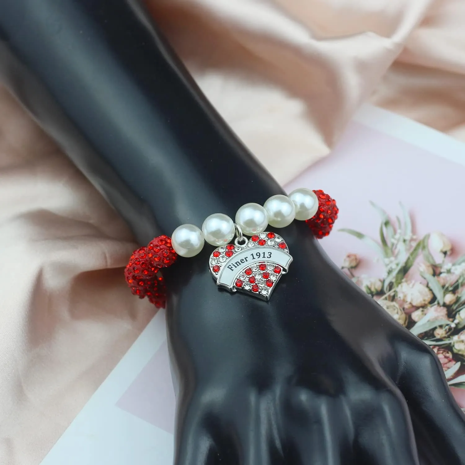 Scwasen Greek Sorority Paraphernalia Gifts for Women Red Elephant Bracelet 1913 Inspired Sorority Brooch Jewelry Sisterhood Gift for Soror