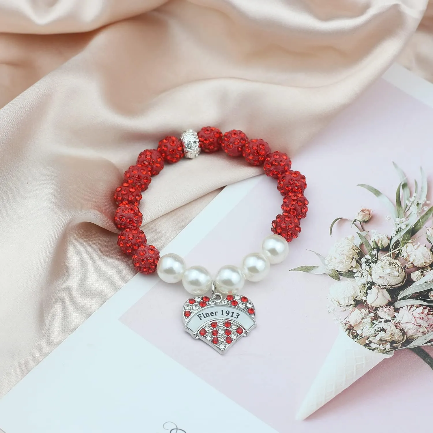Scwasen Greek Sorority Paraphernalia Gifts for Women Red Elephant Bracelet 1913 Inspired Sorority Brooch Jewelry Sisterhood Gift for Soror