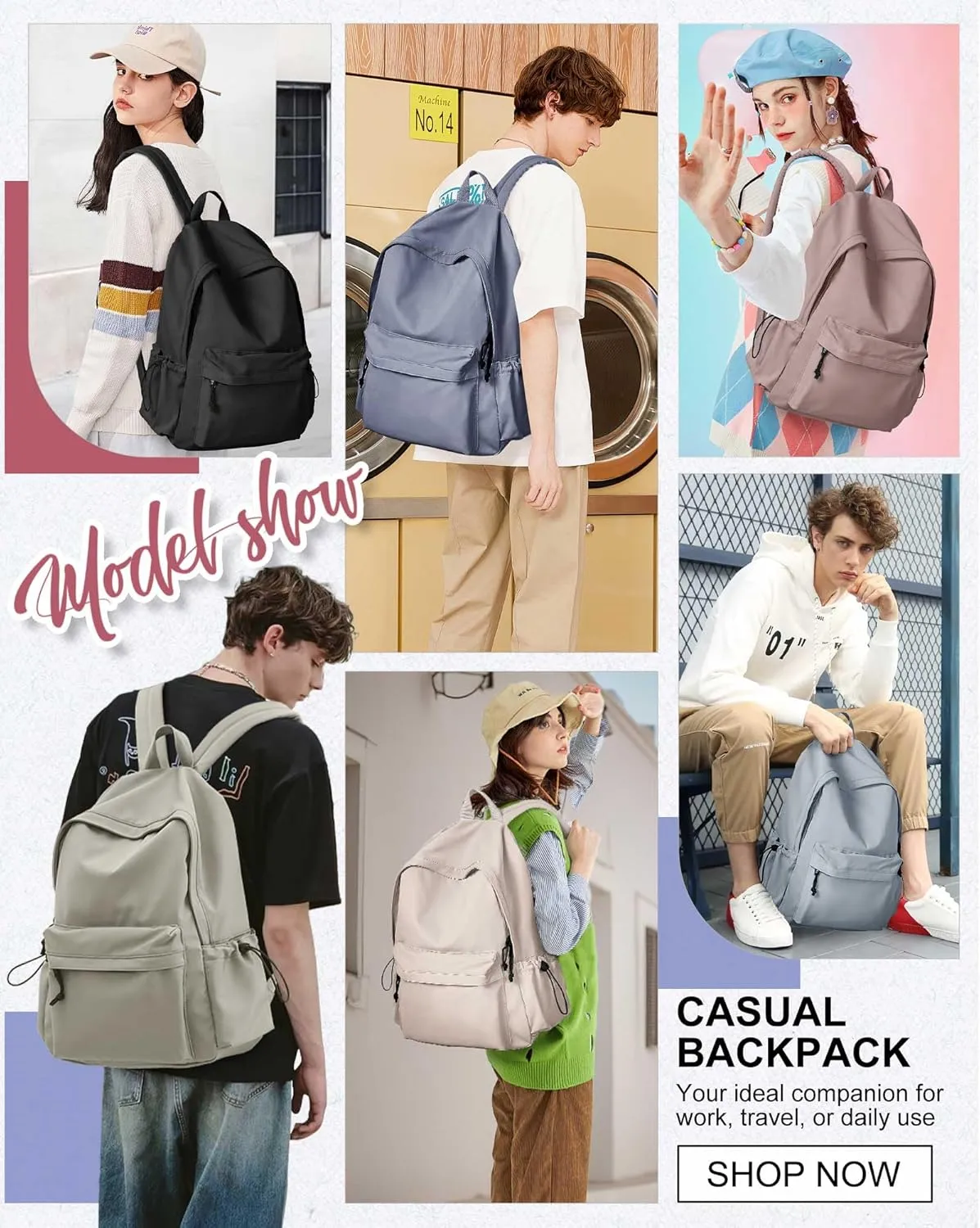 SEAFEW Red Lightweight Basic Backpack for High School,College Bookbag for Womens,Travel Laptop Backpacks for Teen Girls,School Bag Casual Daypack