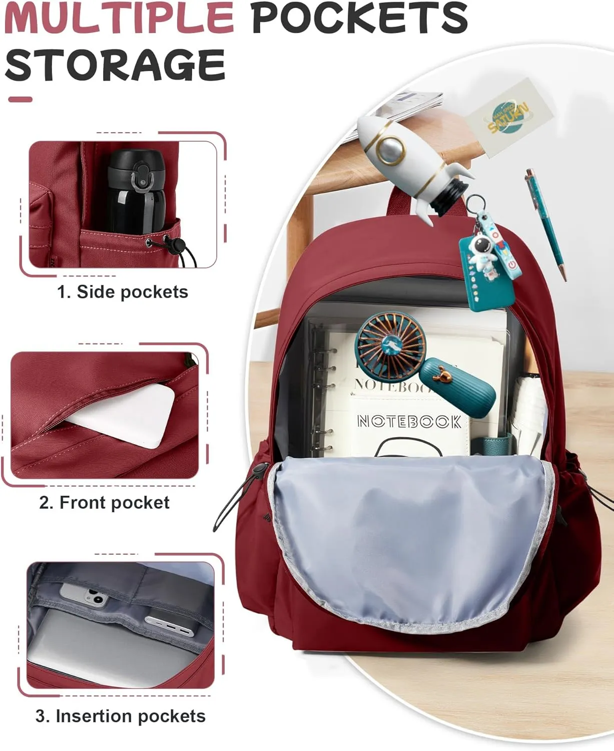 SEAFEW Red Lightweight Basic Backpack for High School,College Bookbag for Womens,Travel Laptop Backpacks for Teen Girls,School Bag Casual Daypack