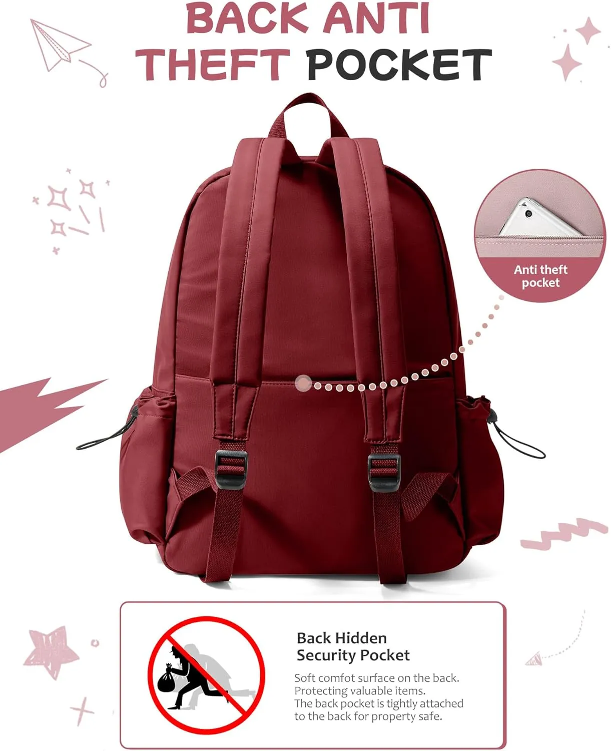 SEAFEW Red Lightweight Basic Backpack for High School,College Bookbag for Womens,Travel Laptop Backpacks for Teen Girls,School Bag Casual Daypack