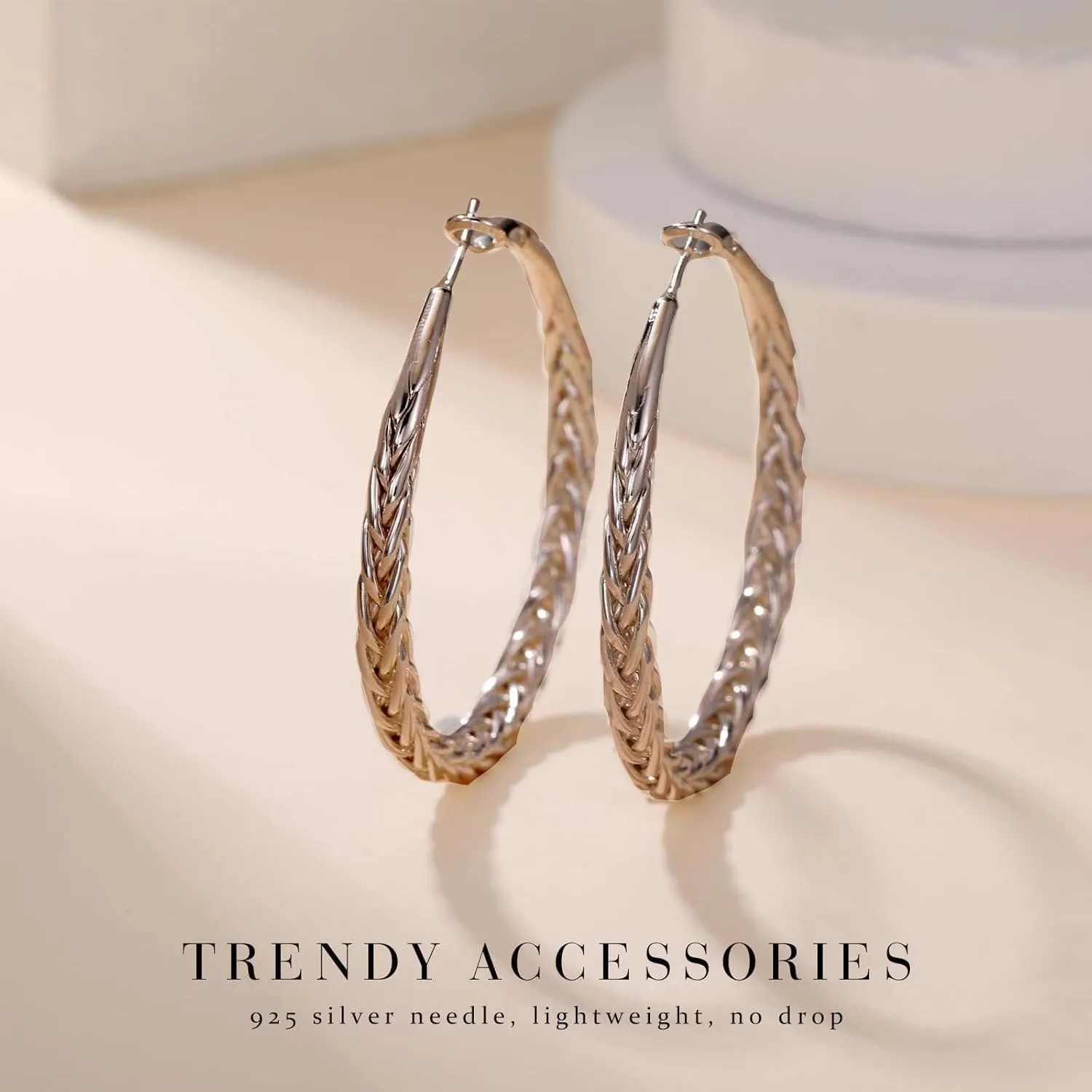 Senteria Silver Hoop Earrings for Women Hypoallergenic 925 Sterling Silver Post Hoop Earrings Lightweight Large Hoops Earring Thick Twisted Silver Hoops 30/40/50MM