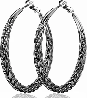 Senteria Silver Hoop Earrings for Women Hypoallergenic 925 Sterling Silver Post Hoop Earrings Lightweight Large Hoops Earring Thick Twisted Silver Hoops 30/40/50MM