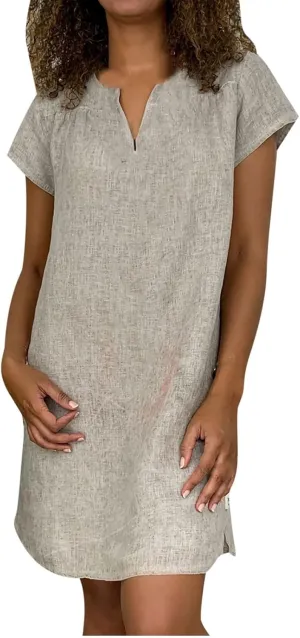 Shirt Dresses for Women Cap Sleeved Vintage Cotton Linen Long Dress Loose Fit Crewneck Casual Summer Dress Pockets