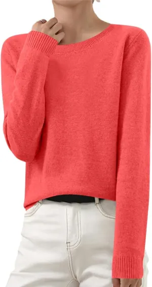 Shirts for Women Long Sleeve Crewneck Sweater Tops Winter Trendy Loose Casual Solid Color Pullover Basic Blouse