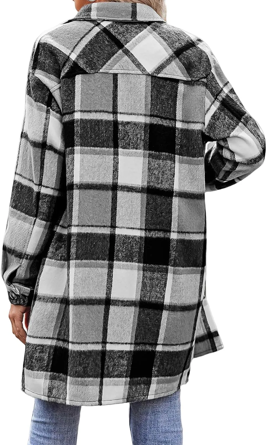 Shirts for Women Oversized Plaid Button Down Long Trench Coat Lightweight Long Sleeve Flannel Coat Shacket Jackets