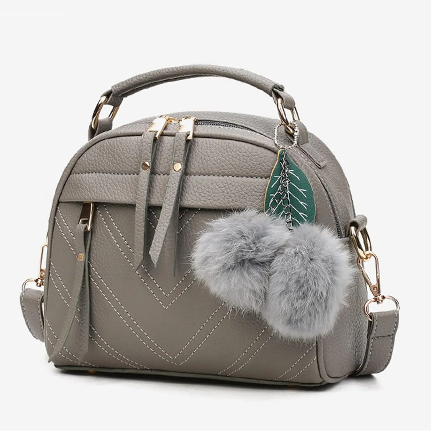 Shoulder Purse Pendant Bag Tote Fashion Handbag Women's Leather Furry Bag Shoulder Bags Nylon (Grey, One Size)