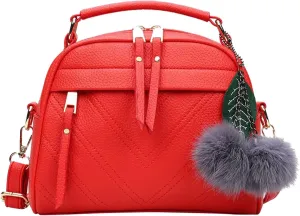 Shoulder Purse Pendant Bag Tote Fashion Handbag Women's Leather Furry Bag Shoulder Bags Nylon (Red, One Size)