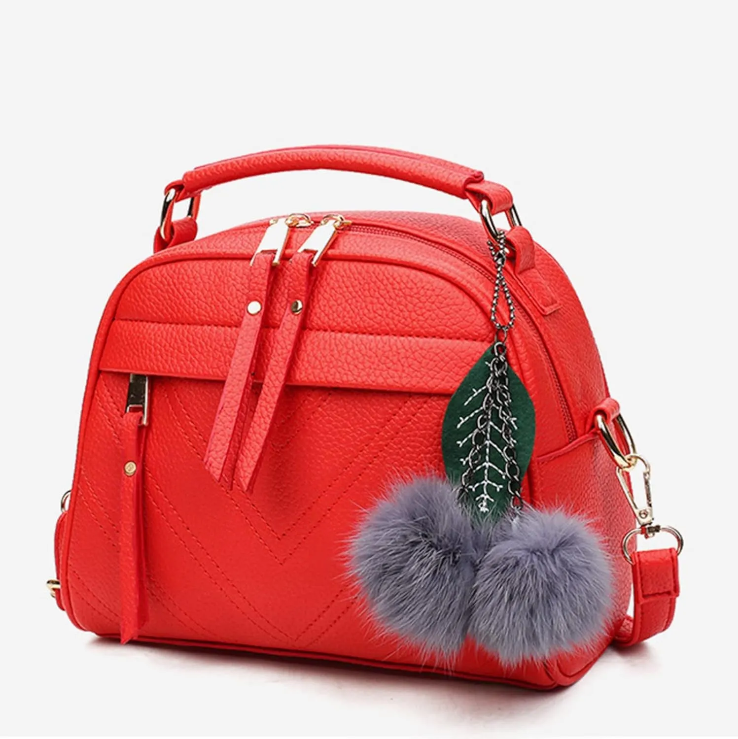 Shoulder Purse Pendant Bag Tote Fashion Handbag Women's Leather Furry Bag Shoulder Bags Nylon (Red, One Size)