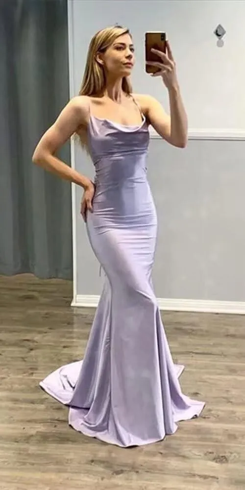 Silk Satin Bridesmaid Dress for Women Spaghetti Straps Cow Neck Mermaid Prom Dresses Long Backless Formal Gown