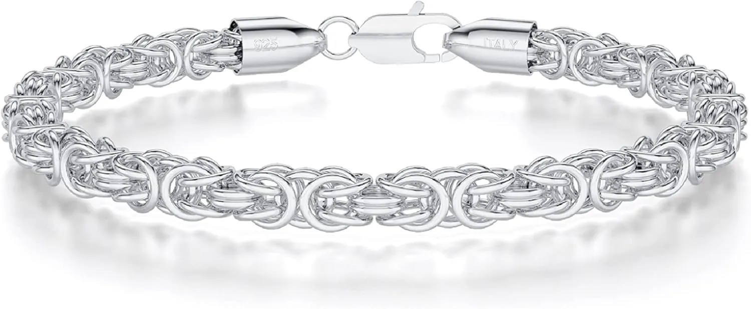 Silver 6mm Byzantine Bracelet for Women Silver Plated with Solid 925 Sterling Silver Lobster Clasp Made in Italy 6.5-9Inches Women's Jewelry Gifts