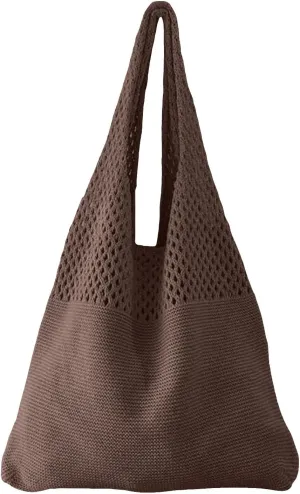 Simple Retro Hollow Crochet Bags Large Capacity Shopping Bags Women's Woven Shoulder Bag Leather Shoulder (C, One Size)