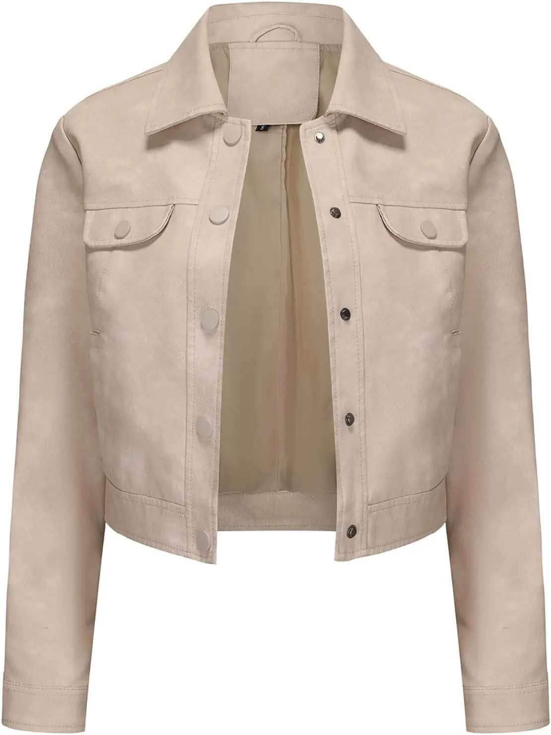 Sinzelimin Women's Crop Leather Jackets Fashion Retro Solid Color Button up Lapel Long Sleeves Streetwear Motorcycle Jacket