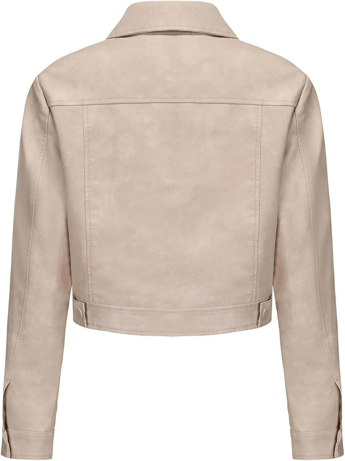 Sinzelimin Women's Crop Leather Jackets Fashion Retro Solid Color Button up Lapel Long Sleeves Streetwear Motorcycle Jacket