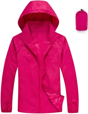 Sinzelimin Womens Sun Protection Jacket Lightweight Zipper Long Sleeves Hooded Windbreaker Jackets Raincoats with Storage Bag