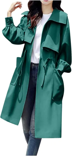 Sinzelimin Women's Trench Coat Temperament Fashion Shawl Collar Lightweight Windbreaker Jacket Mid-Length Outwear & Jackets