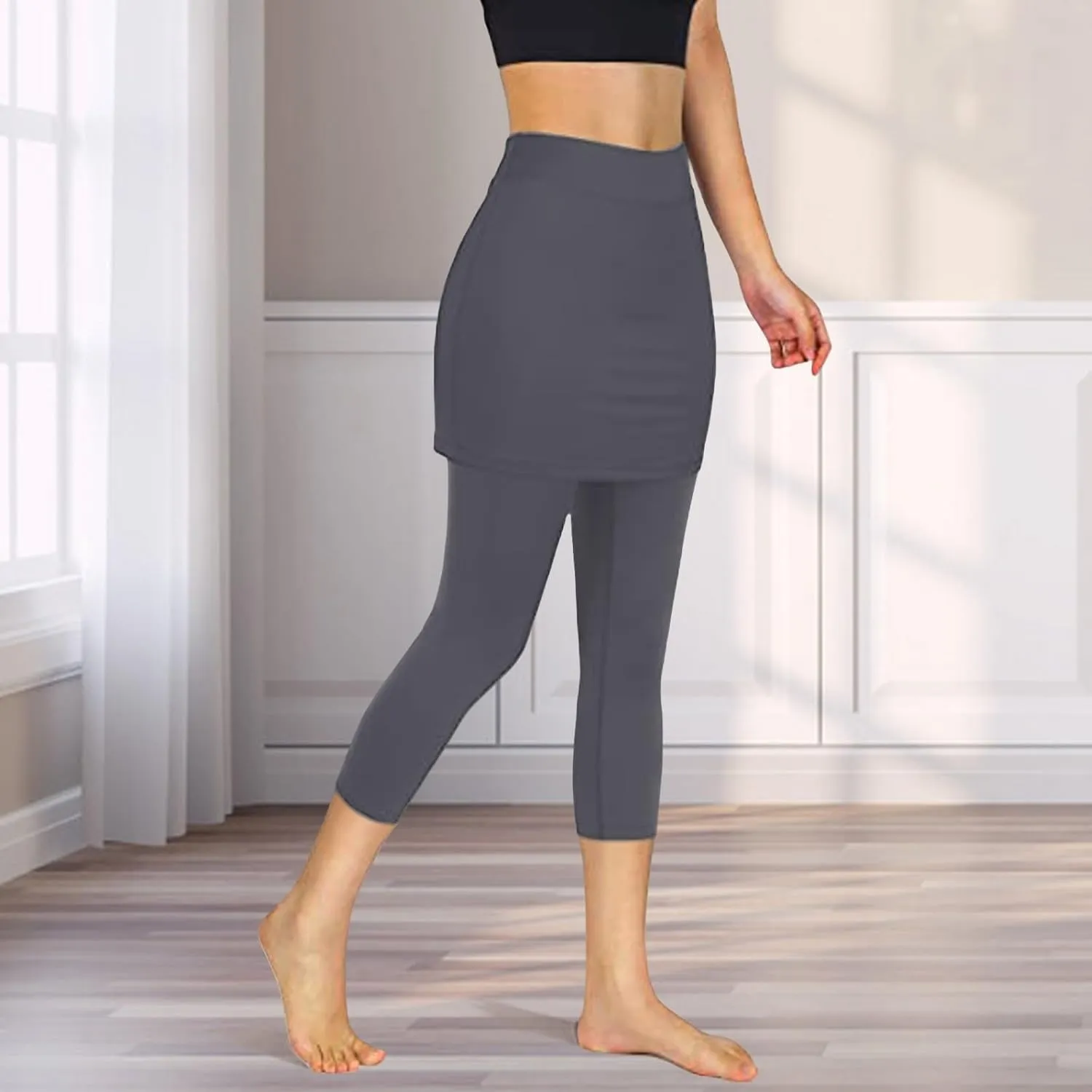 Skirted Leggings for Women High Waisted Tummy Control Soft Yoga Capris with Skirt Athletic Golf Tennis with Leggings