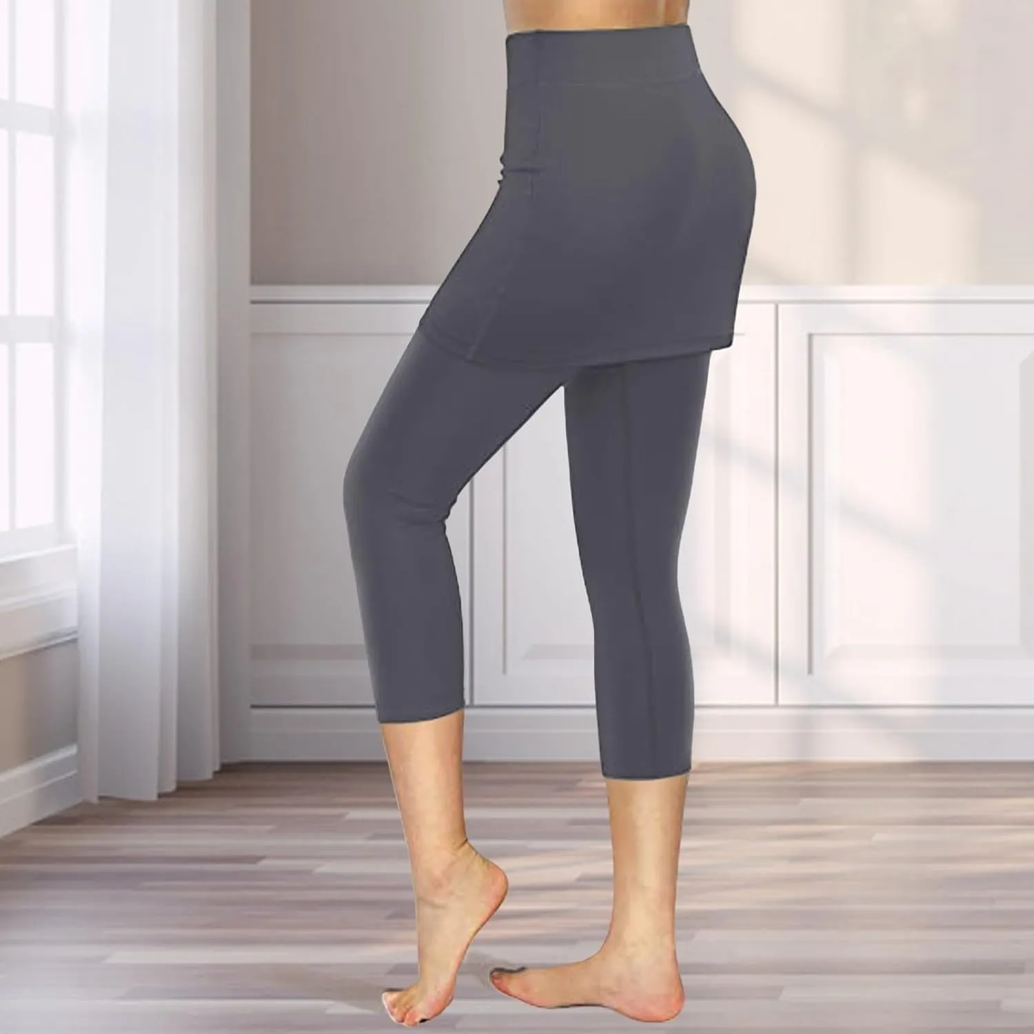 Skirted Leggings for Women High Waisted Tummy Control Soft Yoga Capris with Skirt Athletic Golf Tennis with Leggings