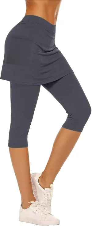Skirted Leggings for Women High Waisted Tummy Control Soft Yoga Capris with Skirt Athletic Golf Tennis with Leggings
