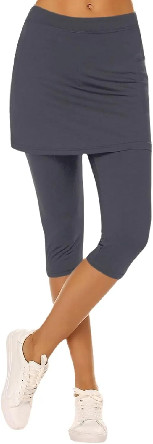 Skirted Leggings for Women High Waisted Tummy Control Soft Yoga Capris with Skirt Athletic Golf Tennis with Leggings
