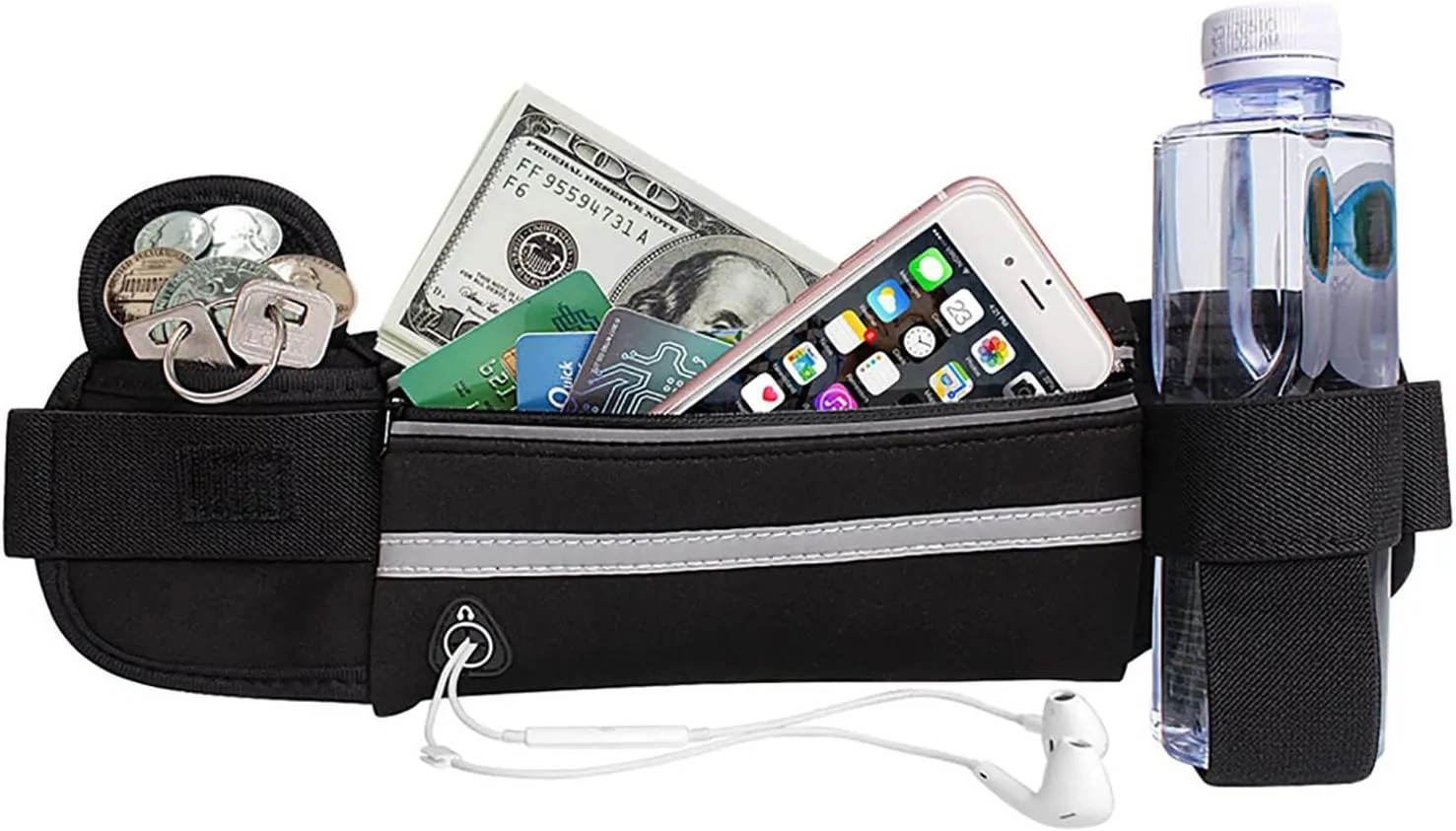 Slim Running Belt, Waterproof Fanny Pack with Water Bottle Holder,Phone Holder for Running,Reflective Waist Bag,Runners Belt Pouch,Money Belt,Waist Pack Bag for Workout Travel Camping Running
