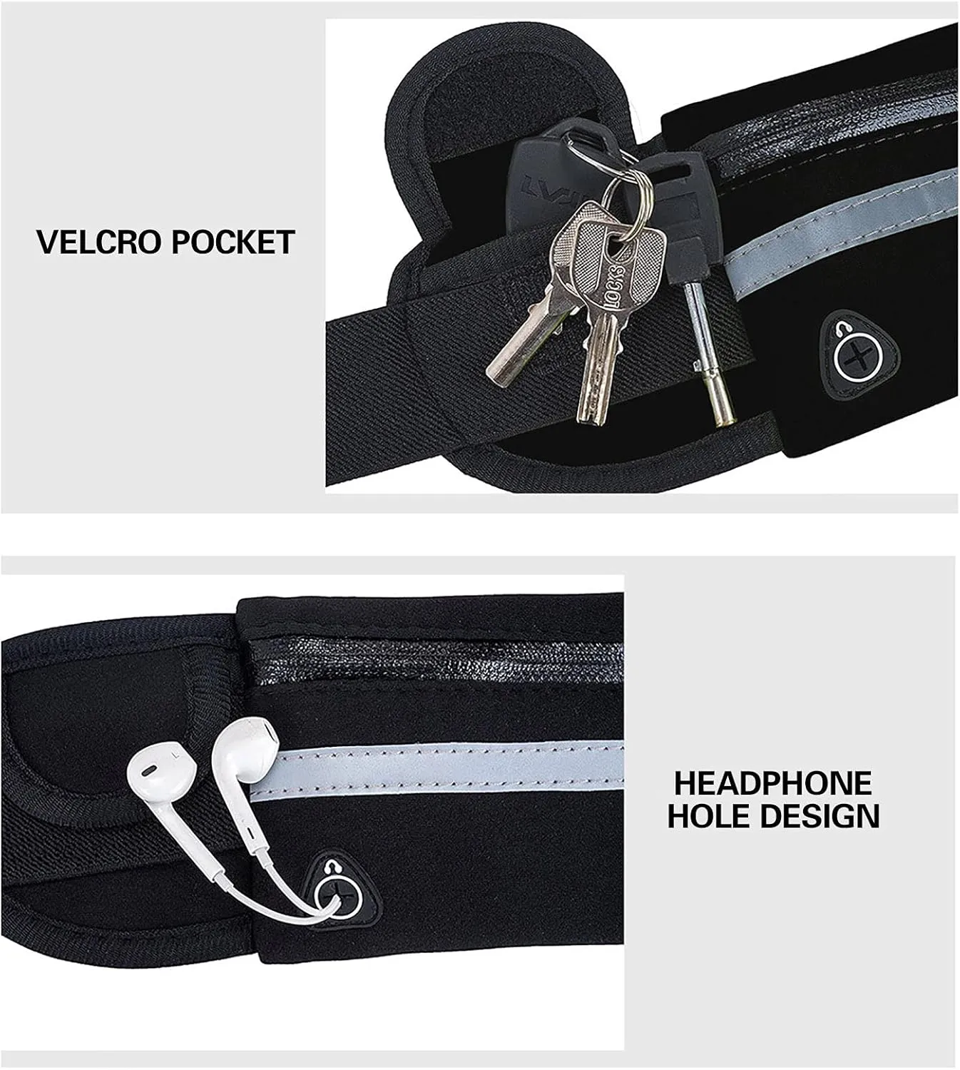 Slim Running Belt, Waterproof Fanny Pack with Water Bottle Holder,Phone Holder for Running,Reflective Waist Bag,Runners Belt Pouch,Money Belt,Waist Pack Bag for Workout Travel Camping Running