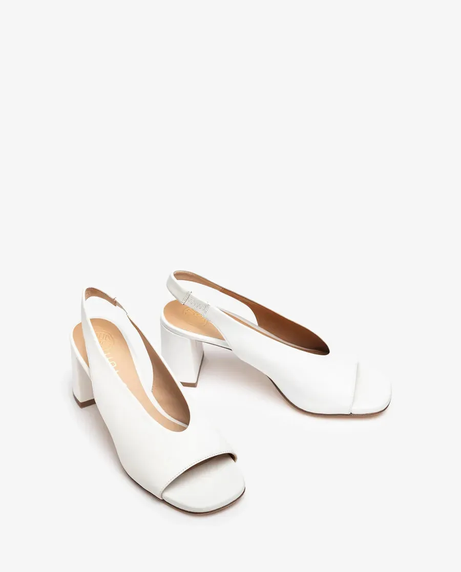 Slingback Block Heel Shoe - White