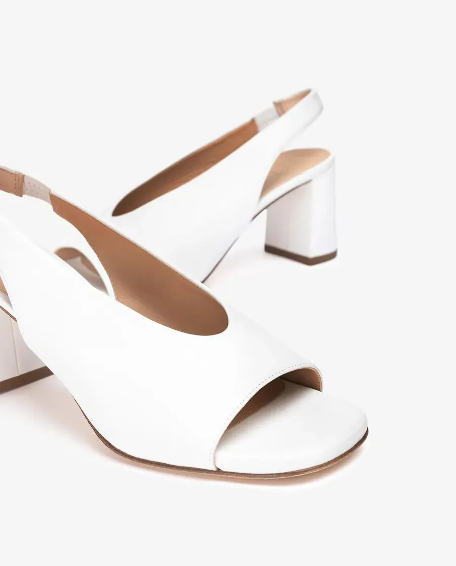 Slingback Block Heel Shoe - White
