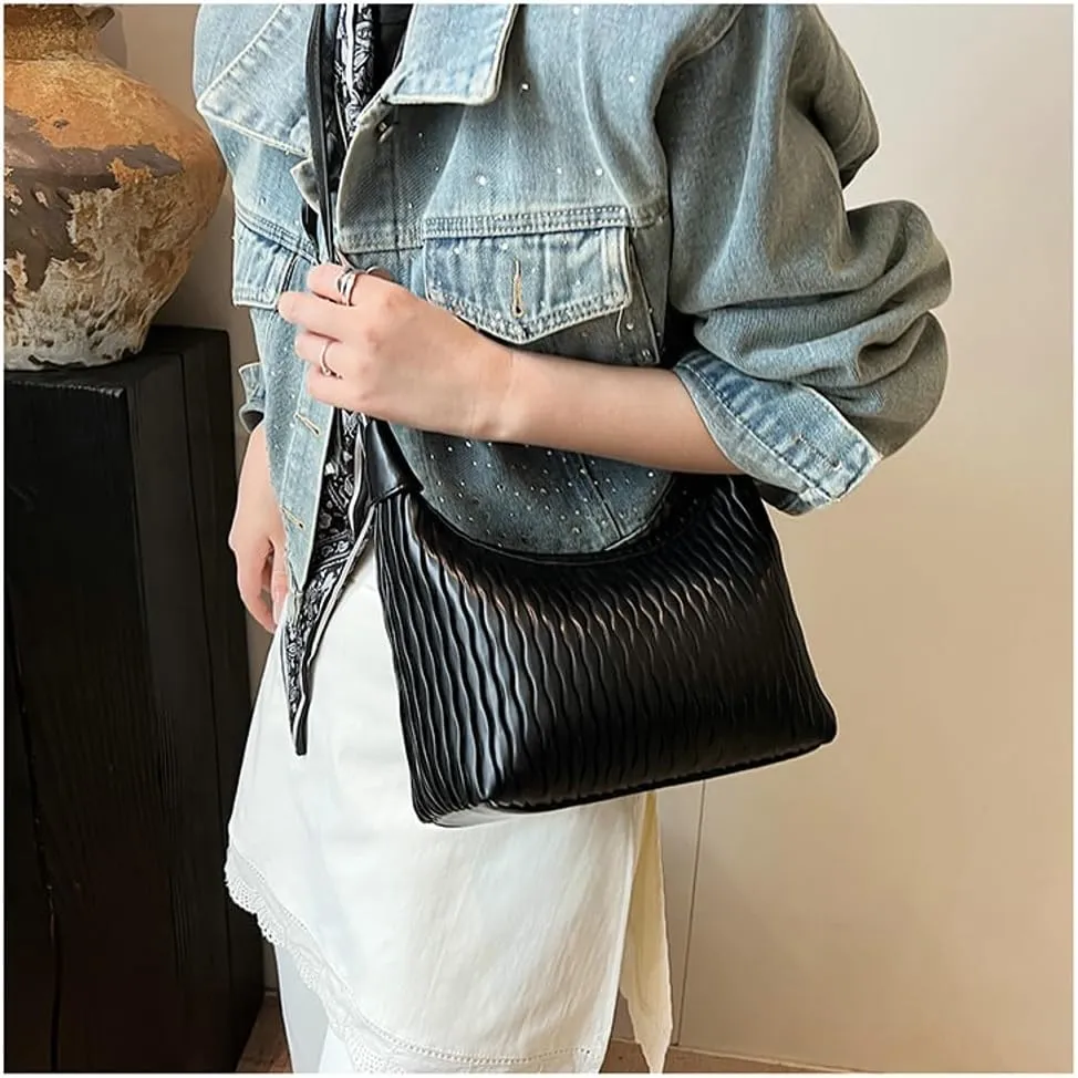 Slouchy PU Leather Crescent Hobo Bags Women Trendy Underarm Shoulder Bag Top-Handle Tote Handbag Cute Crossbody Purse