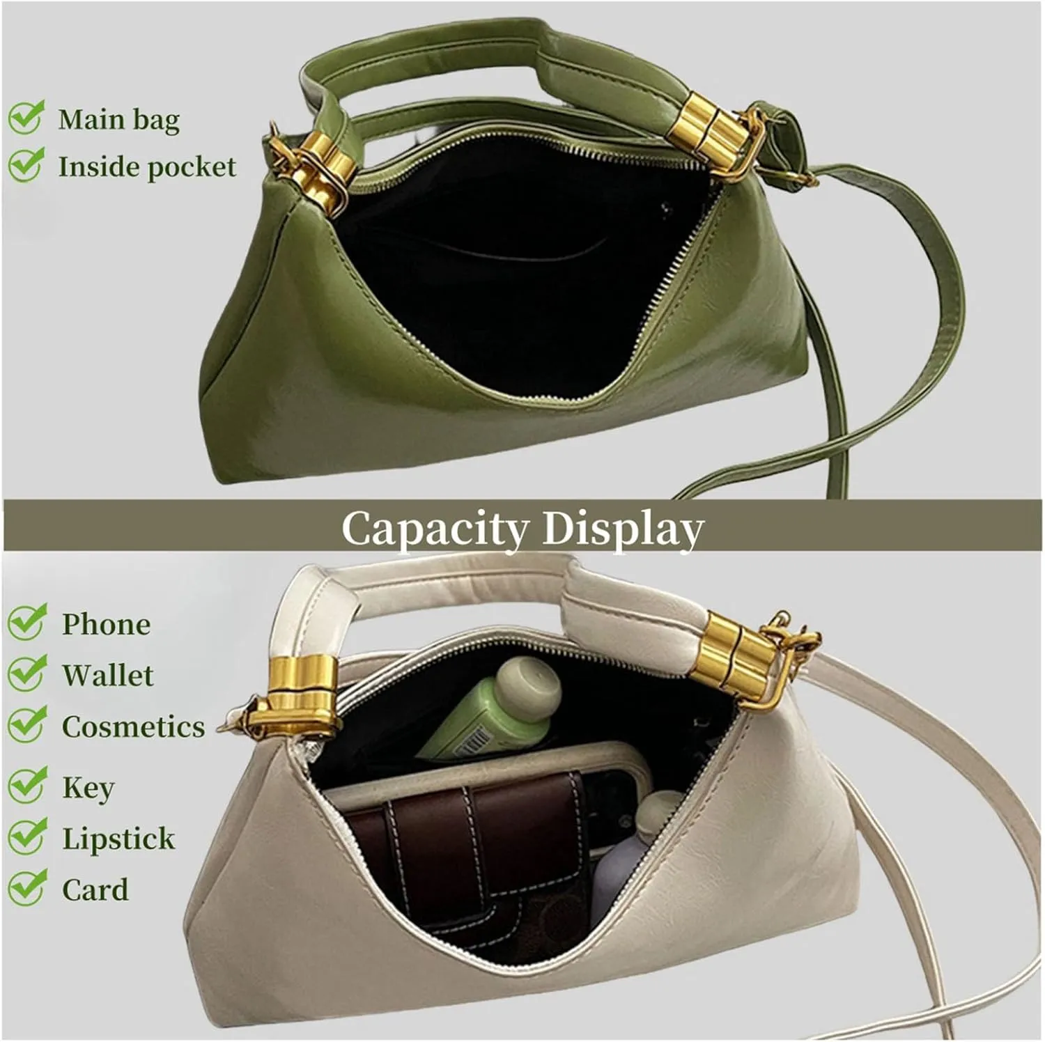 Small Hobo Shoulder Bag for Women 2025 - PU Leather Crossbody Purse with Detachable Strap | Trendy Vintage Crescent Bag