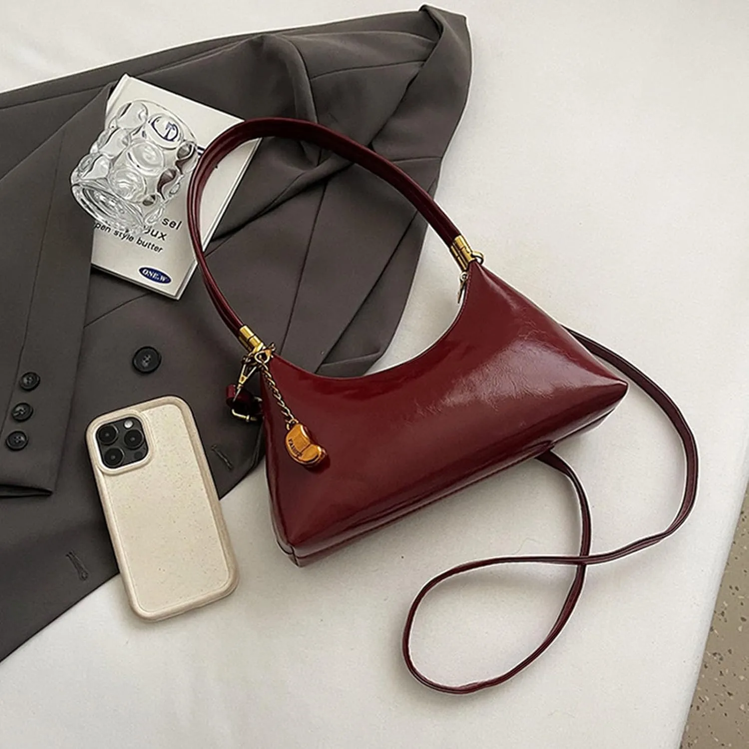 Small Hobo Shoulder Bag for Women 2025 - PU Leather Crossbody Purse with Detachable Strap | Trendy Vintage Crescent Bag