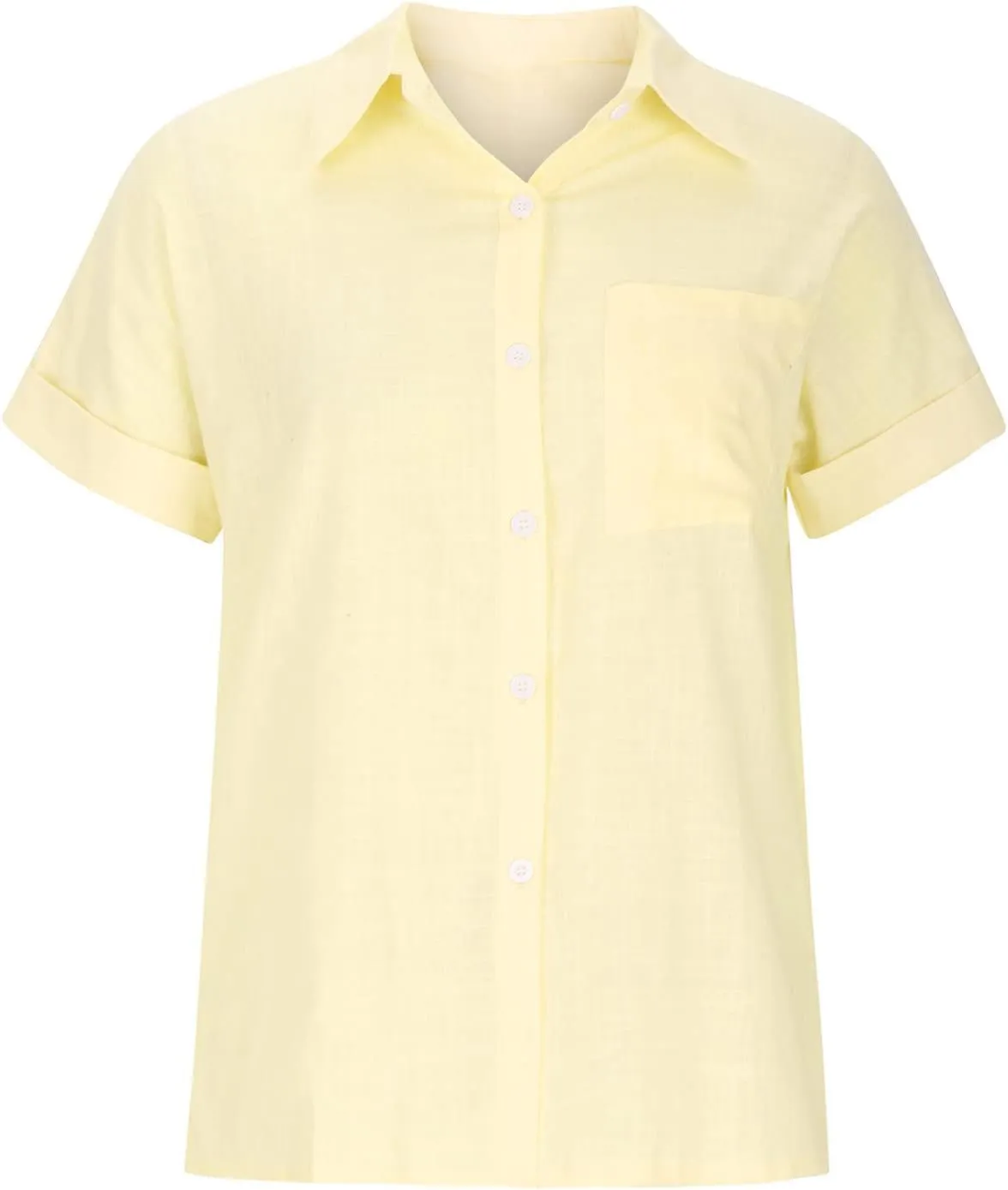SMIDOW Womens Button Down Cotton Linen Shirts V Neck Roll Up Short Sleeve Blouses Loose Collared Shirt Casual Work Tops