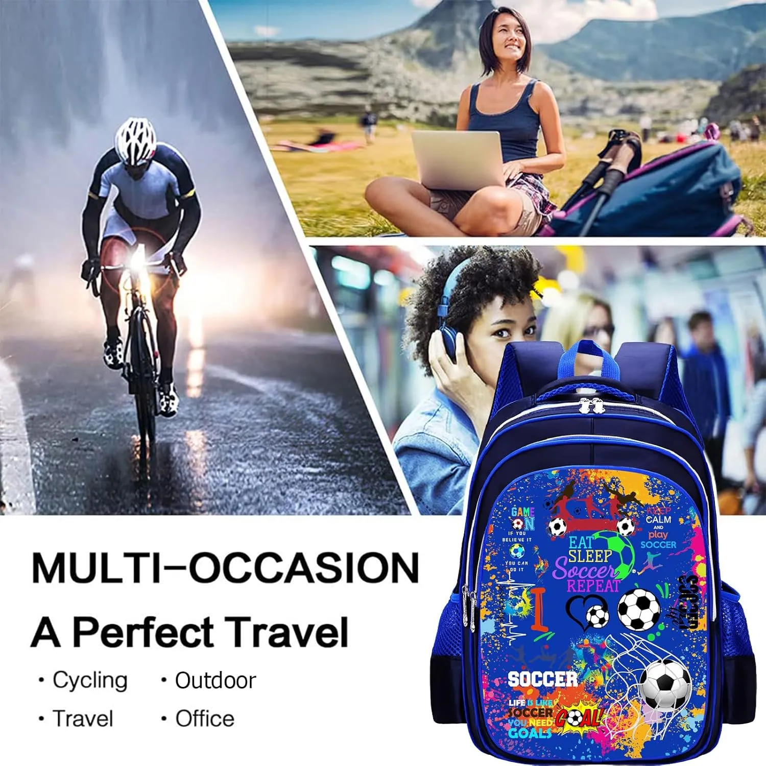 Soccer Backpack Laptop Backpack For Men Women, Soccer Backpacks Shoulder Bag For Travel Hiking Camping Daypack
